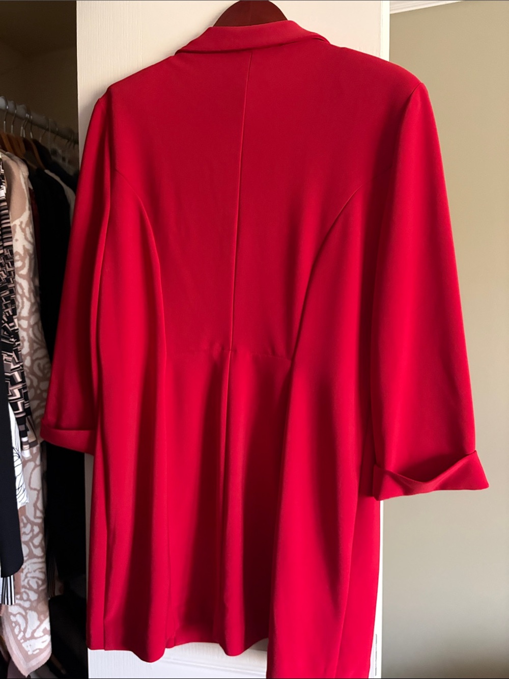 Frank Lyman Design Bright Red Open-Front Long Blazer - Picture 2 of 2